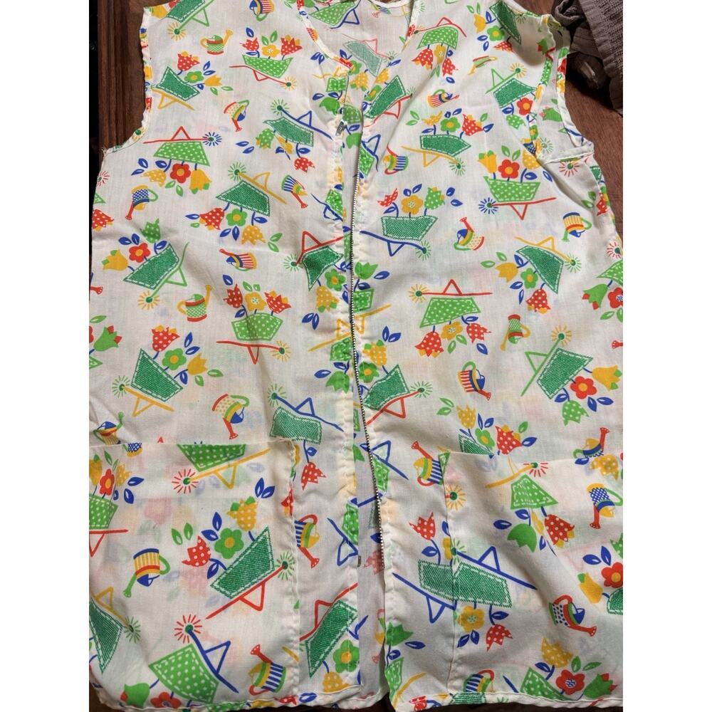 Vintage Shirt 1960s Cobbler Smock Apron Granny Garden S/Md Zipper 2 Pocket